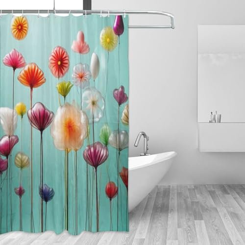 ZGDPBYF Duschvorhang, transparent, Luftballon, Kondom, Blume, Interpolation im Retro-Garten, Polyesterstoff, Badevorhänge, Blumenstrauß, wasserdicht, waschbar, für Nassraum, Badezimmer, 240 x 180 cm