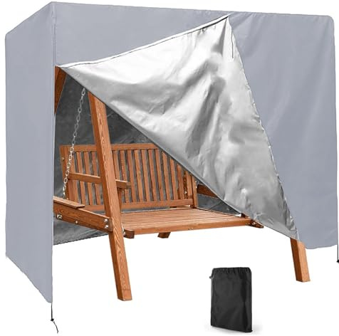 Wasserdicht Hollywoodschaukel Abdeckung , 2- 3-4 Sitzer Schutzhülle für Gartenschaukel , Winddicht Abdeckhauben Abdeckplane für Swing Schaukelbank mit Schrumpfseil(Size:160*120*170cm,Color:Grey)