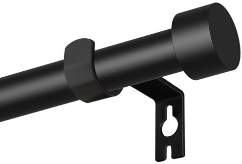 Black Curtain Poles 63-183cm, 16mm Curtain Rod for Eyelet Curtains, Telescopic Rod with Decorative Simple Finials and Bracket for Bedroom, Living Room