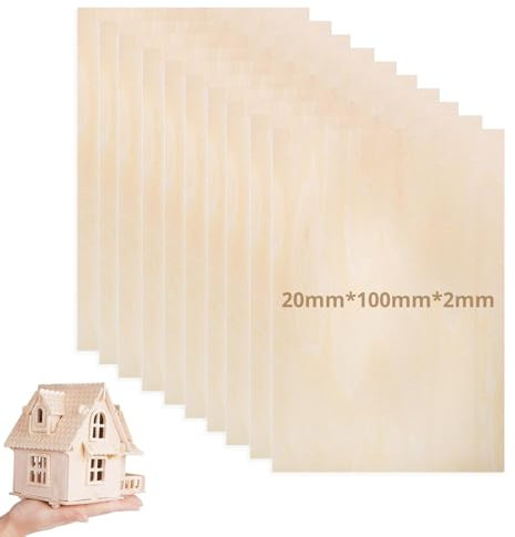 Hugwish 10 pcs compensato 2mm, legno di balsa 20x10cm, pannelli in legno compensato, fogli di compensato per Bricolage Pirografia Traforo Laser (20x10cm)