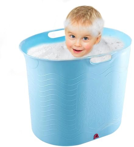 Bañera portátil para bebé, bañera para bebé con fondo de drenaje, cubo de baño para bebé, cómoda bañera para bebé, cubo de bañera grande y ligero, suministros de baño de viaje para niños pequeños