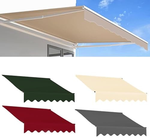 Markise Canvas, Ersatzstoff Fertig Genäht Wasserabweisend, Ohne Rahmen, UV Schutz, Premium Markisenstoff, for Terrasse, Balkon, Markisen Ersatzstoff, Grün/Rot/Grau/Beige, 2/3/4/5/6/7m(Beige,(13x8.2ft)