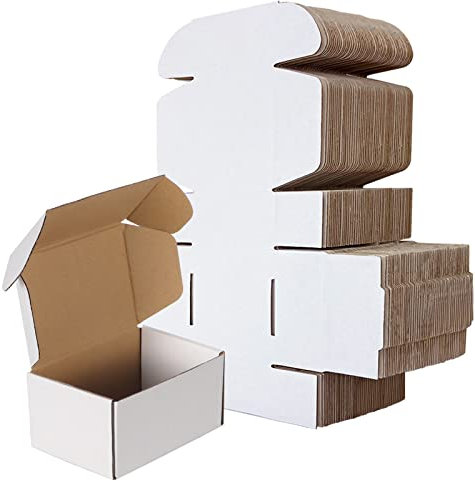RLAVBL 50 Pack 153x102x76 mm (6x4x3 in) Shipping Boxes Small White Corrugated Cardboard Box for Packing Mailing