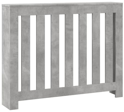 ** vidaXL Radiator Cover Heater Slat Cabinet - Concrete Grey, Engineered Wood - Modern Slatted Design for Living Room Decor, 104 x 20 x 82 cm