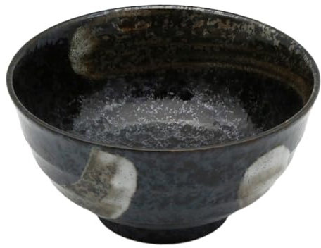 Starry Mart Minoyaki Japanese Style Bowls for Dessert, Pasta, Noodle, Salad, Fruit, Microwave & Dishwasher Safe (Width 17cm Height 9cm) (Kuro Shirage)