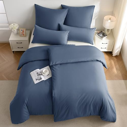 JELLYMONI Bettwäsche 135x200 Baumwolle Bettwäsche-Sets Blau Oeko-Tex 100% Gewaschene Baumwolle Bettbezug mit Reißverschluss und Kissenbezug 40X80 mit Umschlag Weich 2-Teilige Bettwäsche