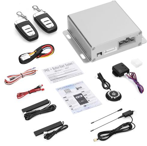Shkalacar 12V PKE-Schlüsselloses Zugangssystem, Zentralverriegelung unterstützt APP-Steuerung mit 2 Fernbedienungen, Druckknopf zum Starten/Stoppen, BT Alarmanlage mit Fernstartsystem für Auto(Silber)