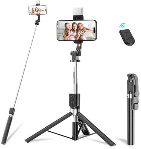 Singhere 170 CM Trípodes para teléfonos móviles, Palo Selfie Tripode con Control Remoto Desmontable para Teléfono Móvil, 1 Luces de Relleno, 360° Rotación Selfie Stick