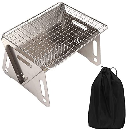 PerGar Klappbarer Grill, Zusammenklappbarer Holzkohlegrill aus Edelstahl, Campinggrill mit Belüftungslöchern, Tragbarer Holzkohlegrill, Geeignet für Camping und Picknick Im Freien
