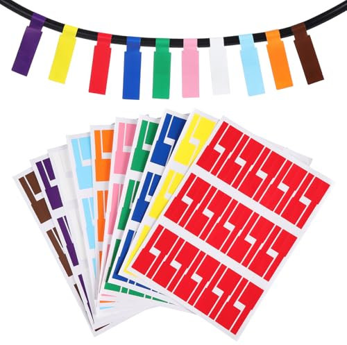 HonGien 300PCS Cable Cord Labels Waterproof P-Type Cable Labels Write On Self Adhesive Wire Labels for Cable Management and Identification 10 Colors