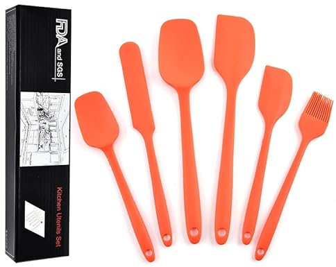 Spatulas Silicone Rubber Spatula Set Kitchen Accessories for Baking, Cooking, and Mixing – Heat Resistant, Non-Stick, Dishwasher Safe, BPA-Free Set of 6(Orange)