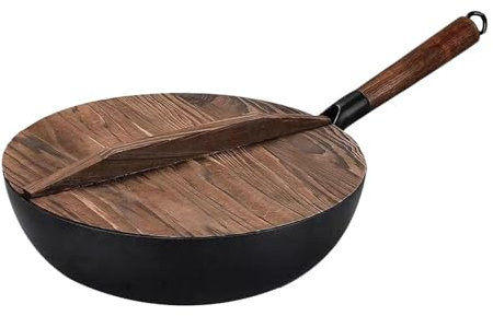 LOVIVER Iron Wok Flat Bottom Cookware, Gas Boiling Induction Cooker Iron Pan, Cooking Wok for Kitchen,