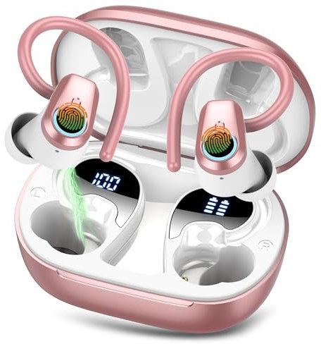 Wireless Earbuds, Bluetooth 5.4 Headphones Sport with 4 ENC Noise Canceling Mic, 50H in Ear Buds HiFi Stereo, Bluetooth Earphones with Earhooks, IP7 Waterproof Wireless Headphones for Running, Rose