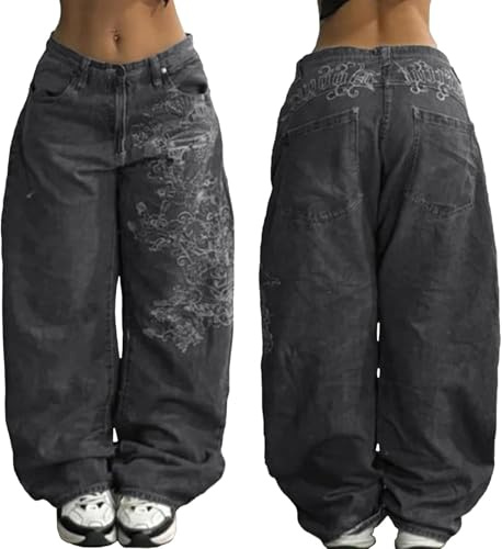 Pantalones Vaqueros Holgados Estilo Hip Hop para Mujer con Estampado de Estilo Adolescente Estilo harén Estilo Callejero Tiro Medio-bajo Estilo Boyfriend