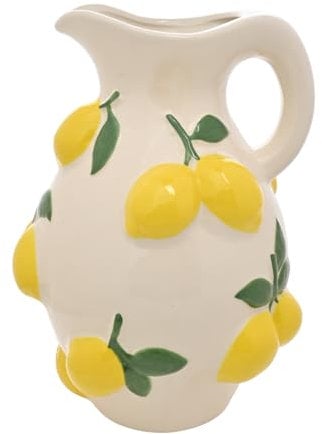 Hestia Vase en céramique blanche avec citrons – Pichet de style méditerranéen peint à la main de 25 cm | Vase décoratif émaillé pour cuisine, salon ou étagère | Décoration d'intérieur contemporaine