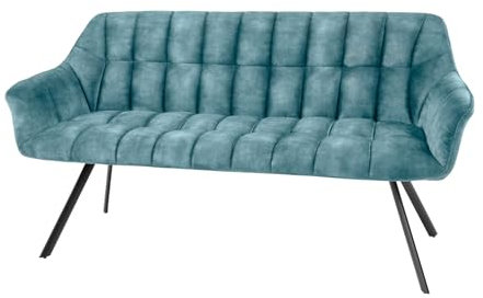 Riess Ambiente Esszimmer Sitzbank Papillon - 165cm - Petrol schwarz - Samt Metallgestell Rückenlehne Armlehnen Polsterbank Küchenbank Esszimmerbank