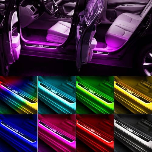 Car Door Sill Led Customized Logo or Text,Wireless Auto-Sensing Door Side Courtesy Entry Guards Decorative Lights with 8 Colors are Suitable for Most Models (4 Pack(2pcs front +2pcs rear))