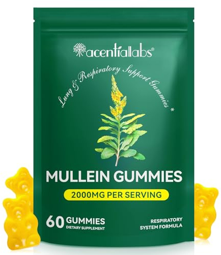 Mullein Gummies, Mullein Weichbonbons 60 StüCk, Hochwertiger KöNigskerzenblatt-Extrakt FüR Eine StäRkere Lunge, UnterstüTzt Die Gesundheit Der Atemwege, Vegan, Schnelle Absorption