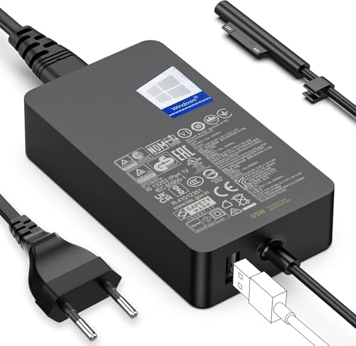 JSMTech 65W Chargeur | Compatible avec Surface 12/11/10/9/8/Pro 7/7+/6/5/4/3, Laptop 7/6/5/4/3/2, Book 3/2/1, Go 4/3/2