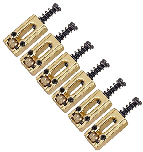 Sirxlevcy 6 Pcs Metal Guitar Bridge Saddle Ball Roller String Tremolo Bridge Saddles for Electric Guitar Replacement Parts,Gold