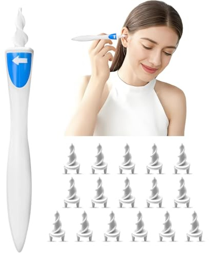 QiMan Ohrenschmalz Entferner, Ohrreiniger für Erwachsene,Sicheres und Weiches 360 Grad Spirale Silikon Ear Cleaning kit mit 16 abwaschbaren Ersatzköpfen, Ear Cleaner für Kinder und Menschen