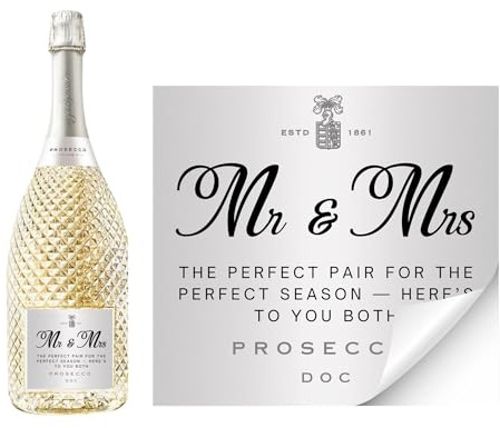 Prosecco Label Gift Ready - Premade Happy Birthday, Graduation Wedding Anniversary Mum & Wife Prosecco Gifts for Women Prefilled Silver Metallic Wine Labels Teacher Gifts (The Perfect Pair for the)