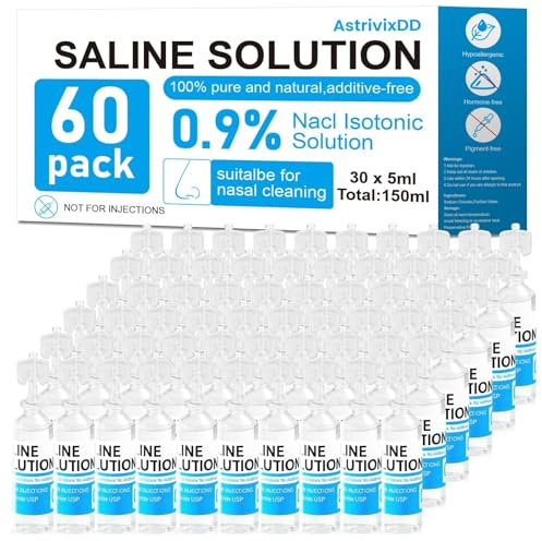 60 Pack 0.9% Saline Solution, Normal Solution for All Ages, Total 300ml