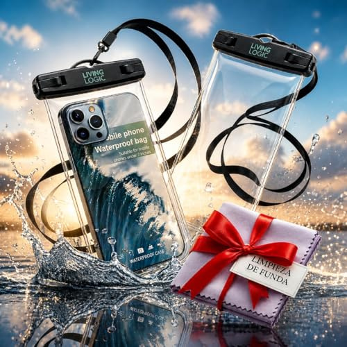 LIVING LOGIC Pack 2 Fundas Impermeables Móvil IPX8 con Toallitas
