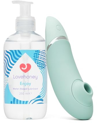 Womanizer Next 3D Pleasure Air Klitorisstimulator mit 14 Vibrationsmodi in Salbeigrün und Lovehoney Gleitgel 20 ml im Set