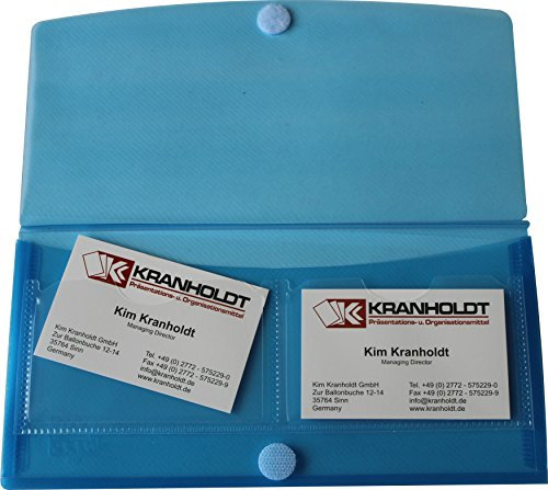 Dokumententaschen Sammelmappen Sichttaschen DIN Lang quer transparent blau- Dokumentenmappe mit 2 Visitenkartentaschen, Klappe und Klettverschluss - 10 Stück