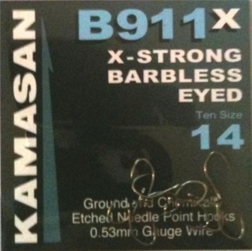 Kamasan B911X X-Strong Barbless Eyed Hooks: 18
