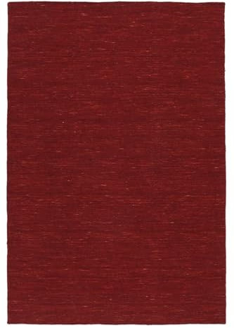 RugVista Kelim Loom Teppich, 140 x 200 cm, Rechteckiger Moderner Mittelflor, Wolle, für Flur, Schlafzimmer, Küche, Wohnzimmer, Dunkelrot, Rot