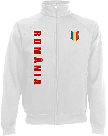 AkyTEX Rumänien Romania EM-2020 Sweatjacke Wunschname Wunschnummer Weiß L