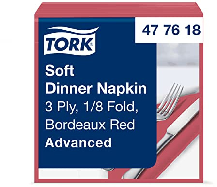 Tork 477618 Soft Dinnerservietten Bordeauxrot 1/8 Falz / 3-lagige Papierservietten/Ideal für ein Abendessen / 12 x 100 (1200) vorgefaltete Servietten/Advanced Qualität / 39 x 39 cm (B x L)