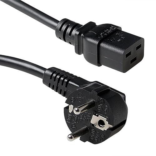 ACT Cable de alimentación C19 a Clavija CEE7/7 (en ángulo), 1,2m, IEC 60320, Cable eléctrico para SAI y servidores, Negro - AK5184