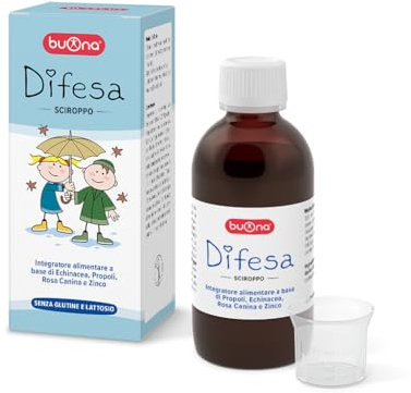 Buona Difesa Sciroppo 150 ml, Integratore alimentare, Difese Immunitarie Bambini, a base di Propoli, Echinacea, Rosa Canina e Zinco