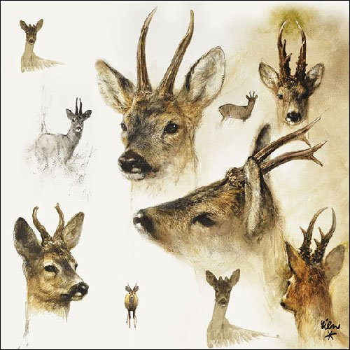 Ambiente Papierservietten - Servietten Lunch/Party/ca. 33x33cm Portraits of Deer - Porträts von Hirschen - Hirsch - Rien Poortvliet Collection Tisch-Deko