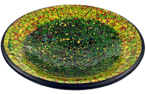 GURU SHOP Runde Mosaikschale, Untersetzer, Dekoschale, Handgearbeitete Keramik & Glas Obst Schale - Design 9, Grün, Größe: Klein (Ø 29 Cm), Wohnaccessoires für Balkon, Garten