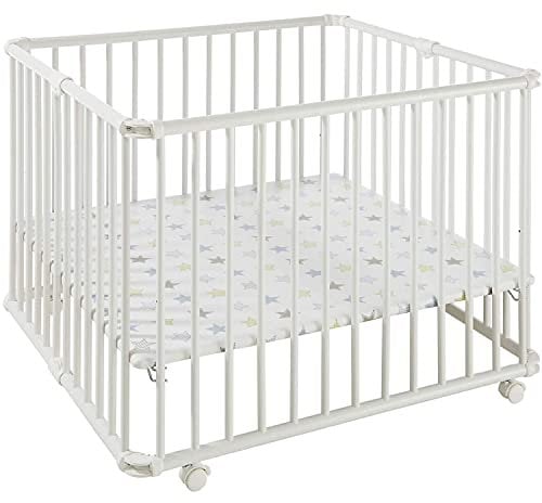 Geuther 2261 Laufgitter Lucilee | Passung: 90 cm x 97 cm | 3-fach werkzeuglos höhenverstellbar | gepolsterter Laufstall | in 4 Farbvarianten und 7 Designs erhältlich | Farbe: Weiß | Muster: Stern