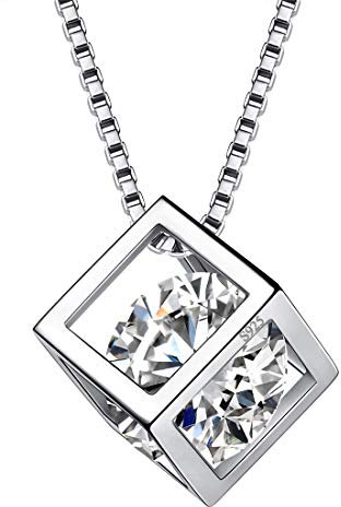 Aurora Tears April Birthstone Halskette 925 Sterling Silber Weiß CZ Quadrat Geburtsstein Anhänger Schmuck Geschenke für Frauen und Mädchen DP0028W