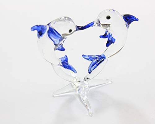 Bizbn Mini Animal Pareja Delfines Cristal Miniaturas Figuras Colección Pequeño Animal Casa de Muñecas Decoración Hecho a Mano DIY