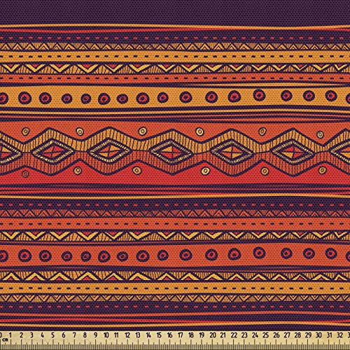 ABAKUHAUS Orange Stoff als Meterware, Abstraktes Ethno-Gekritzel, Qualität aus Gewebten Stoff Wohnaccessoires, 5M (148x500cm), Orange Pflaume Rot