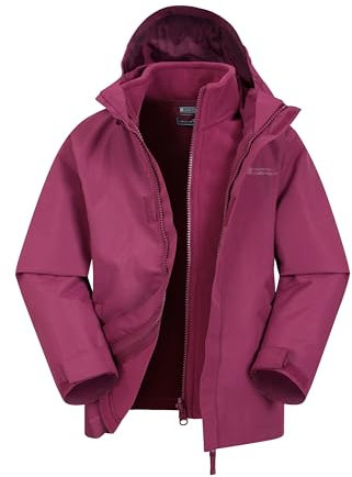 Mountain Warehouse Fell Kids 3 in 1 Jacket - Water-Resistant Triclimate Raincoat, Detachable Inner Coat & Packaway Hood - For Walking, Hiking & Outdoors Berry Kids Size 3-4 Years