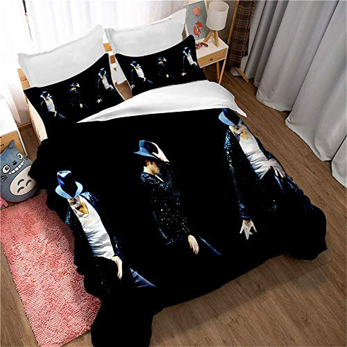 Ste-X Michael Jackson Bettbezug Und 2 Kissenbezüge, Bettbezug Bettwäsche Für Kinder, Anti-Milbe, Mit Reißverschluss Für Einfachen Austausch (200 x 200 cm,Stil 01)