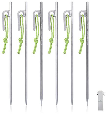 iBasingo 20cm Titanlegierungen Erdnägel Heringe Zelt Pfähle Outdoor Wandern Kletterzelt Nagel Stifte Ultraleichtes Campingzubehör für Hart Gemahlenen 6 Stück/Los Ti4014P
