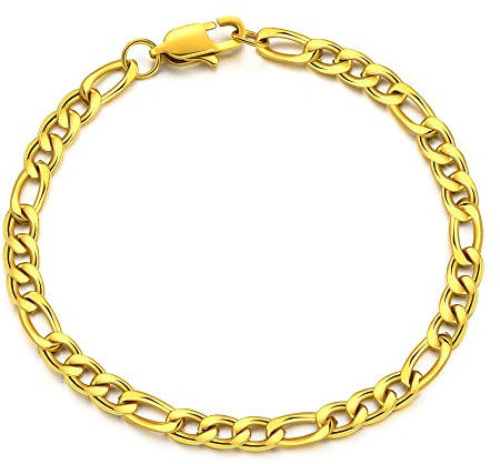 AFSTALR Figaro Armband Herren Edelstahl Gold Kette 6mm breit Figarokette Armkette Länge 19cm, Schmuck Geschenk für Manner