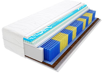 Godre Dario Taschenfederkernmatratze 9 Zonen doppelseitig H3 und H5 Härtegrad 22cm hoch hypoallergen Visco Memory Schaum Latex Rosshaar 2X Kokos mit gestepptem Bezug 70x200 cm