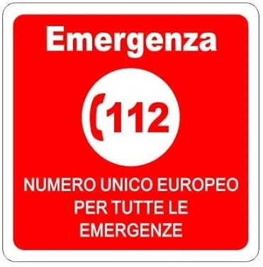 NEW CARTELLO SEGNALETICO - Numero unico europeo per tutte le emergenze 112 - Adesivo Extra Resistente, Pannello in Forex, Pannello In Alluminio (ADESIVO 20X31 CM)