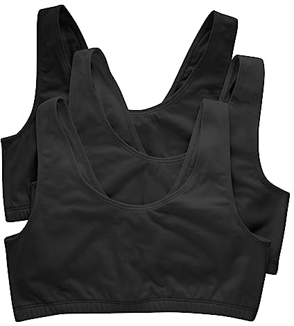 Hanes Womens Scoopneck Bralette Pack, Low-impact Bra, Cooling Stretch Cotton Crop Top, Bra, Black - 3-pack, Large US