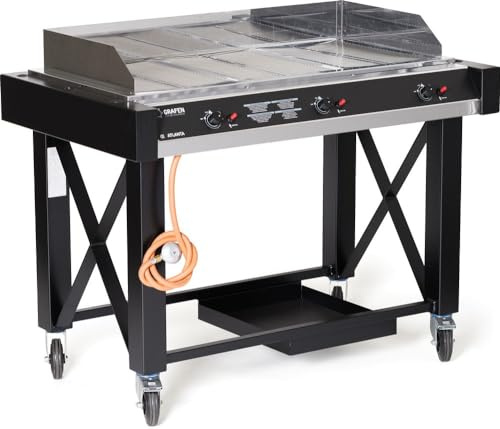 HENDI Gasgrill Atlanta, 3 Brenner, Grillwagen, Grillfläche: 1100x500mm, 13kW, 1285x770(H)917mm, Edelstahl, Schwarz, 700105